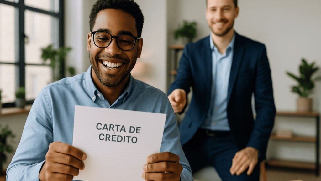 O que é consórcio: guia completo para investir sem juros 3 Pessoa feliz recebendo carta de crédito após ser contemplada no consórcio