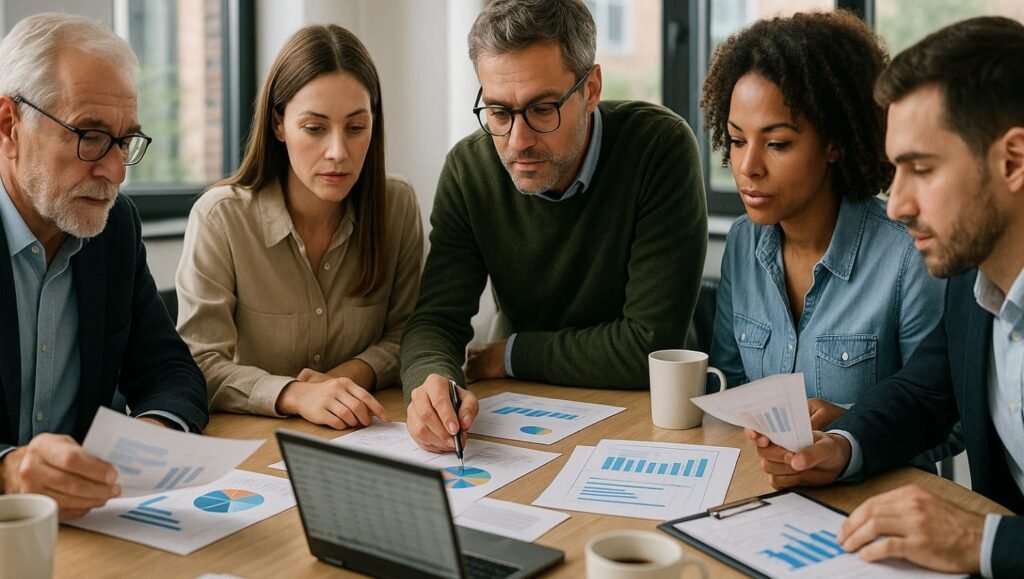 O que é consórcio: guia completo para investir sem juros 1 Grupo discutindo o que é consórcio e planejamento financeiro